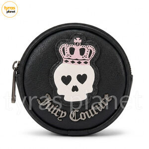 Juicy Couture Black Skull Crown Coin Purse Round Zip Wallet Pouch